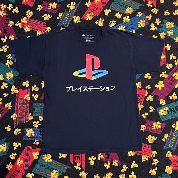 ’16 PlayStation Japanese Text Classic Logo Black Graphic Tee Shirt / Size L - Picture 1 of 4